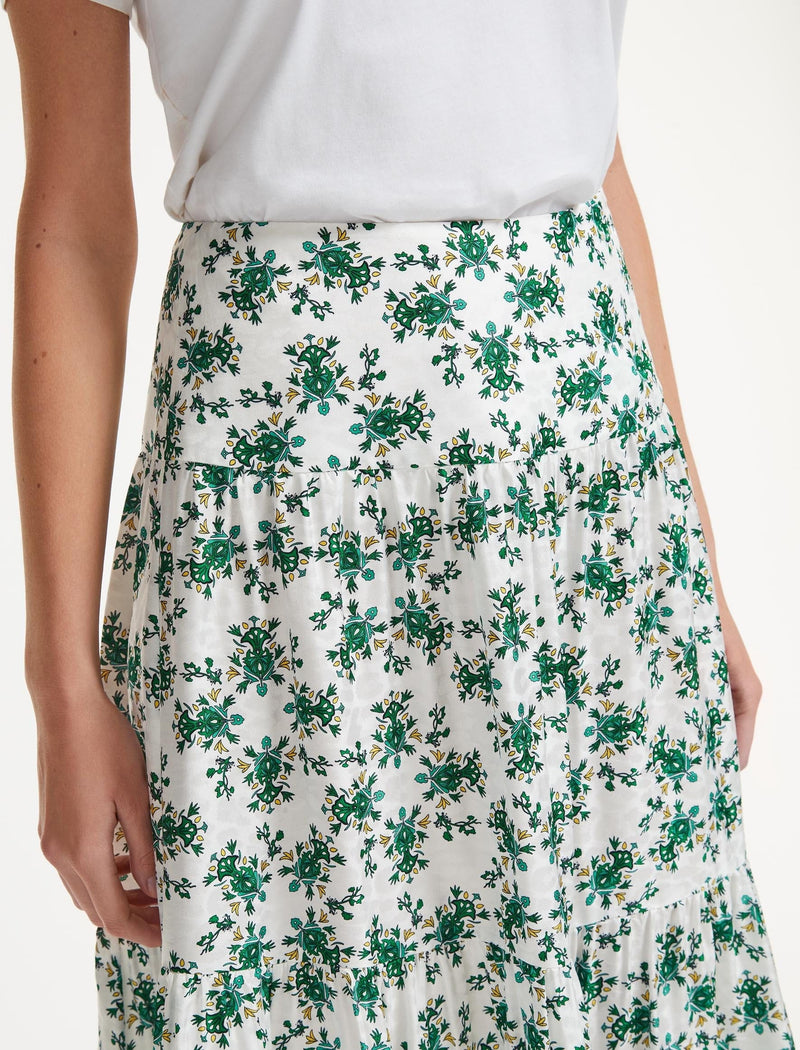 Sylvia Silk Blend Maxi Skirt - Green Graphic Floral Print