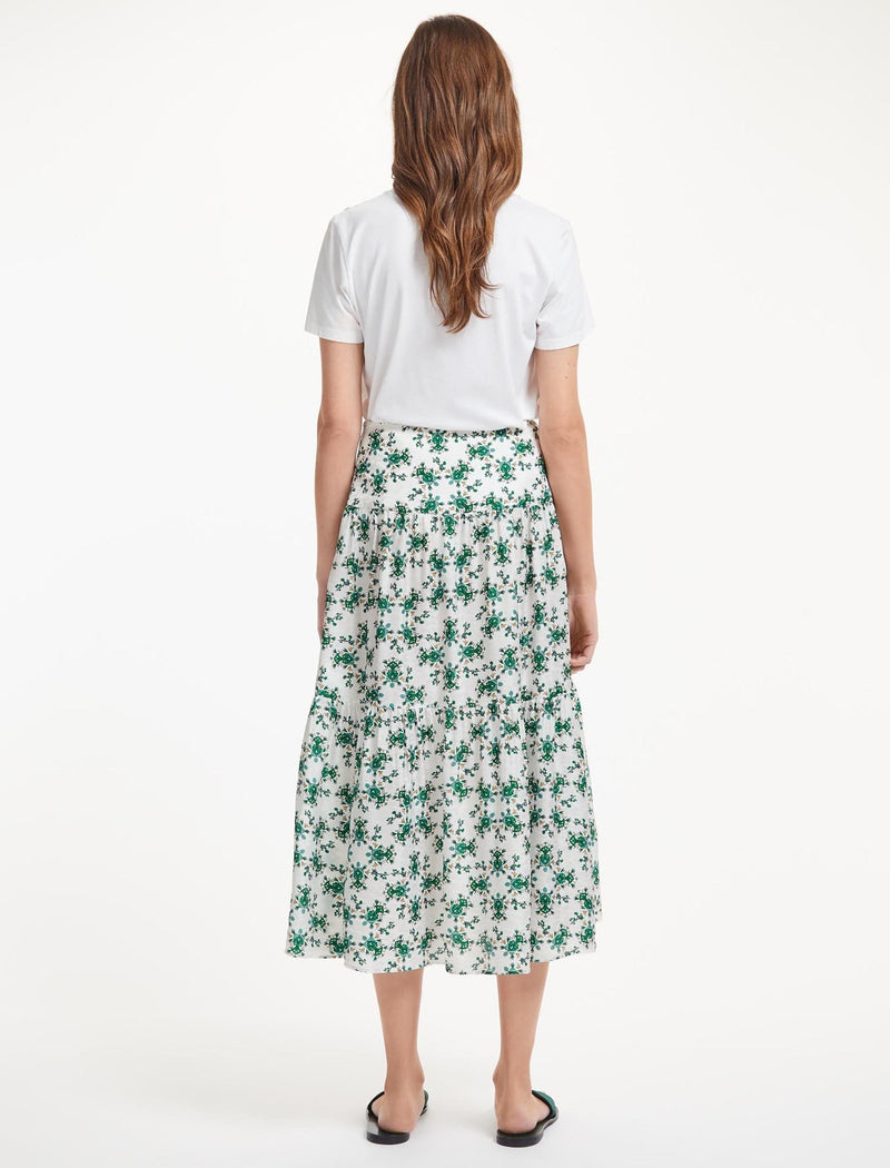 Sylvia Silk Blend Maxi Skirt - Green Graphic Floral Print