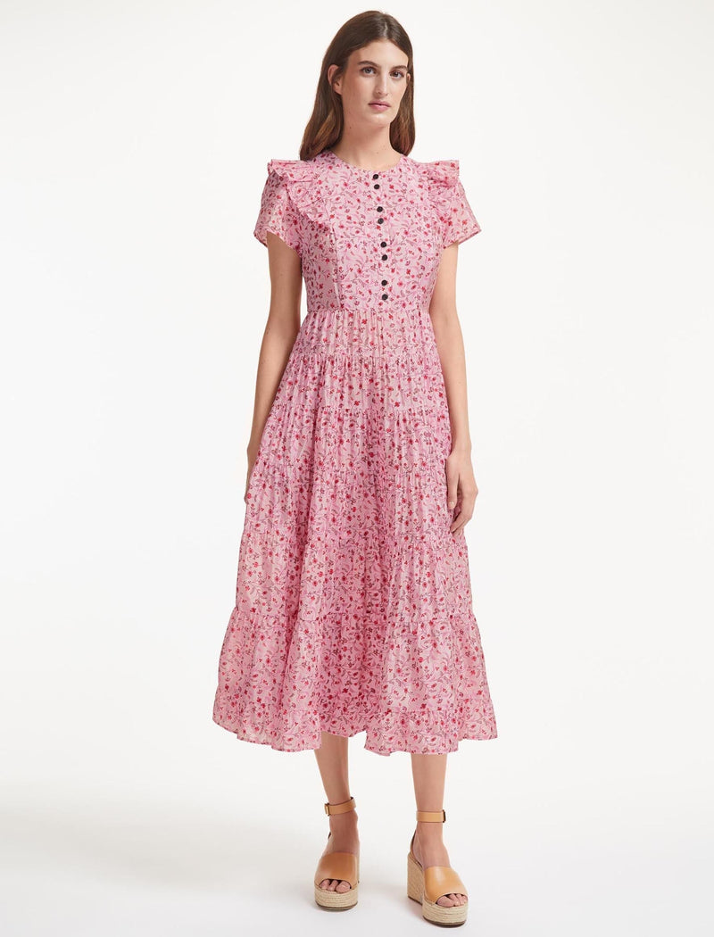 Sawyer Cotton Maxi Dress - Pink Trailing Floral Print