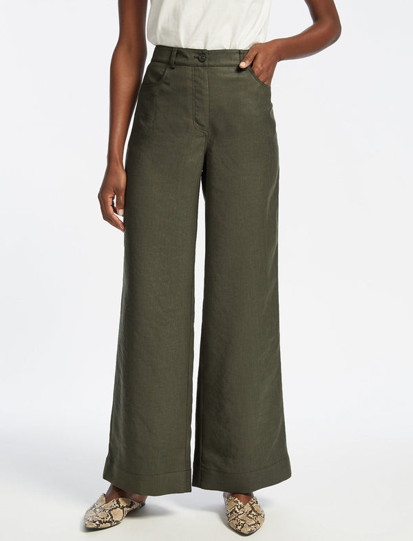 Hayden Techni Linen Wide Leg Trouser - Khaki