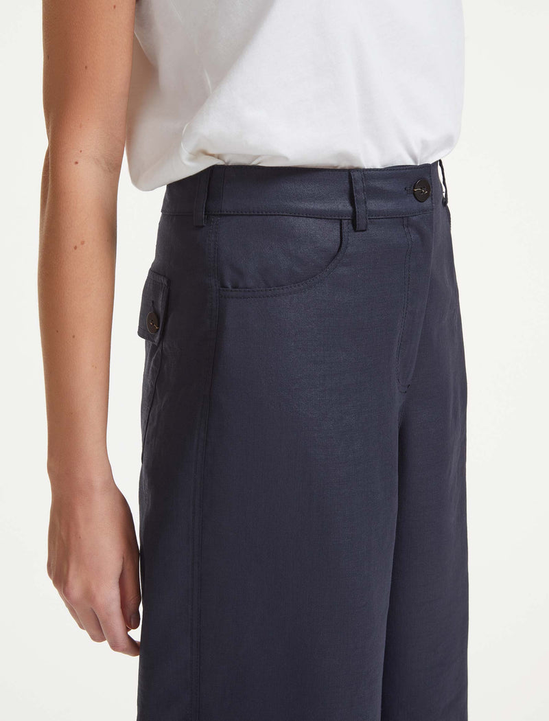 Hayden Techni Linen Wide Leg Trouser - Navy