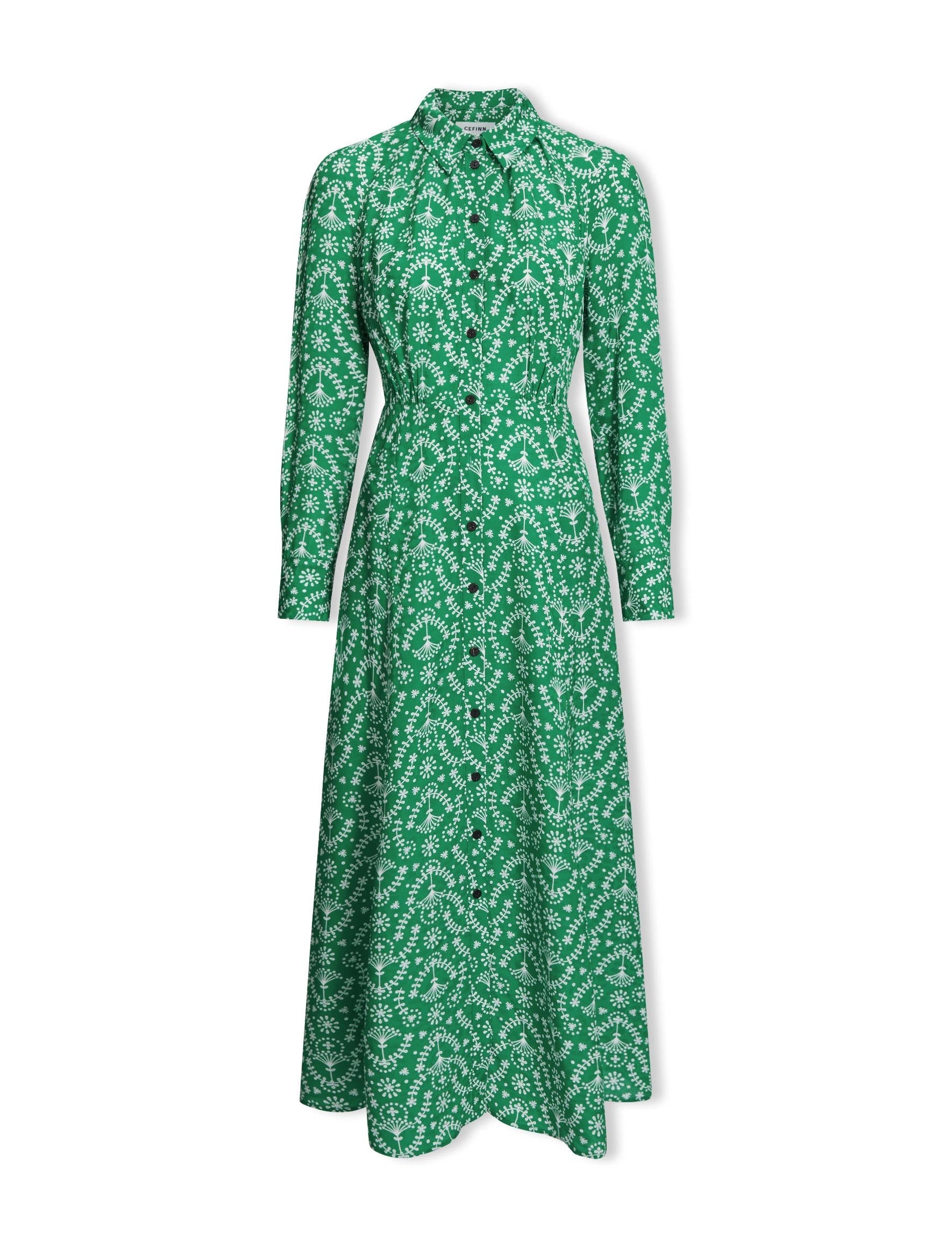 Astrid Silk Blend Maxi Dress Green Broderie Anglaise Print