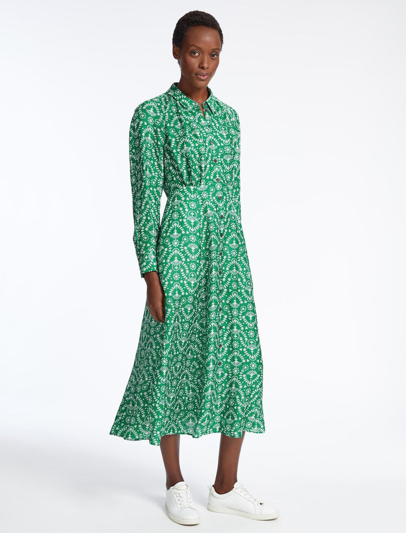 Astrid Silk Blend Maxi Dress - Green Broderie Anglaise Print