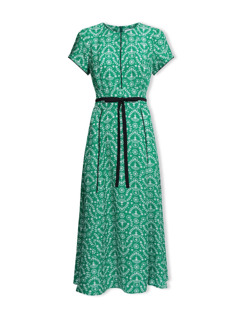 Rosie Silk Blend Maxi Dress - Green Broderie Anglaise Print
