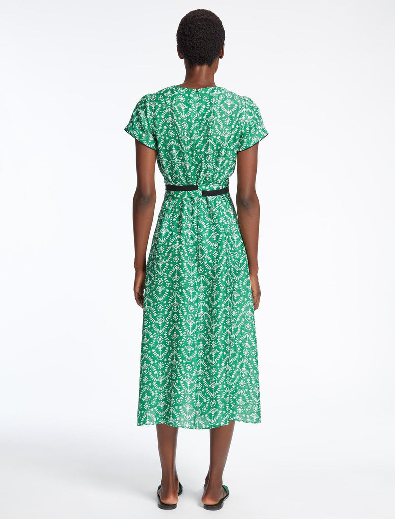 Rosie Silk Blend Maxi Dress - Green Broderie Anglaise Print