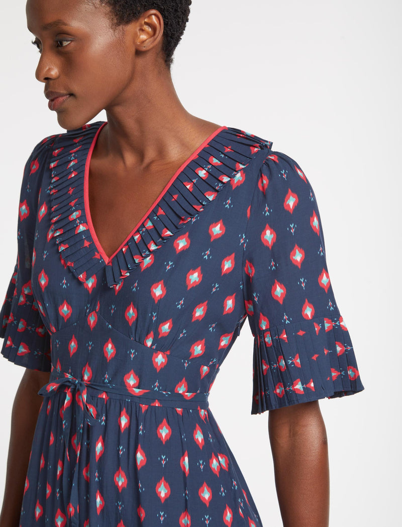 Cordelia Cotton Maxi Dress - Navy Ikat Print