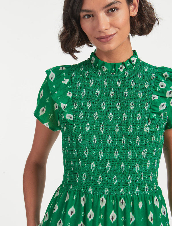 Sabrina Cotton Maxi Dress - Green Ikat Print