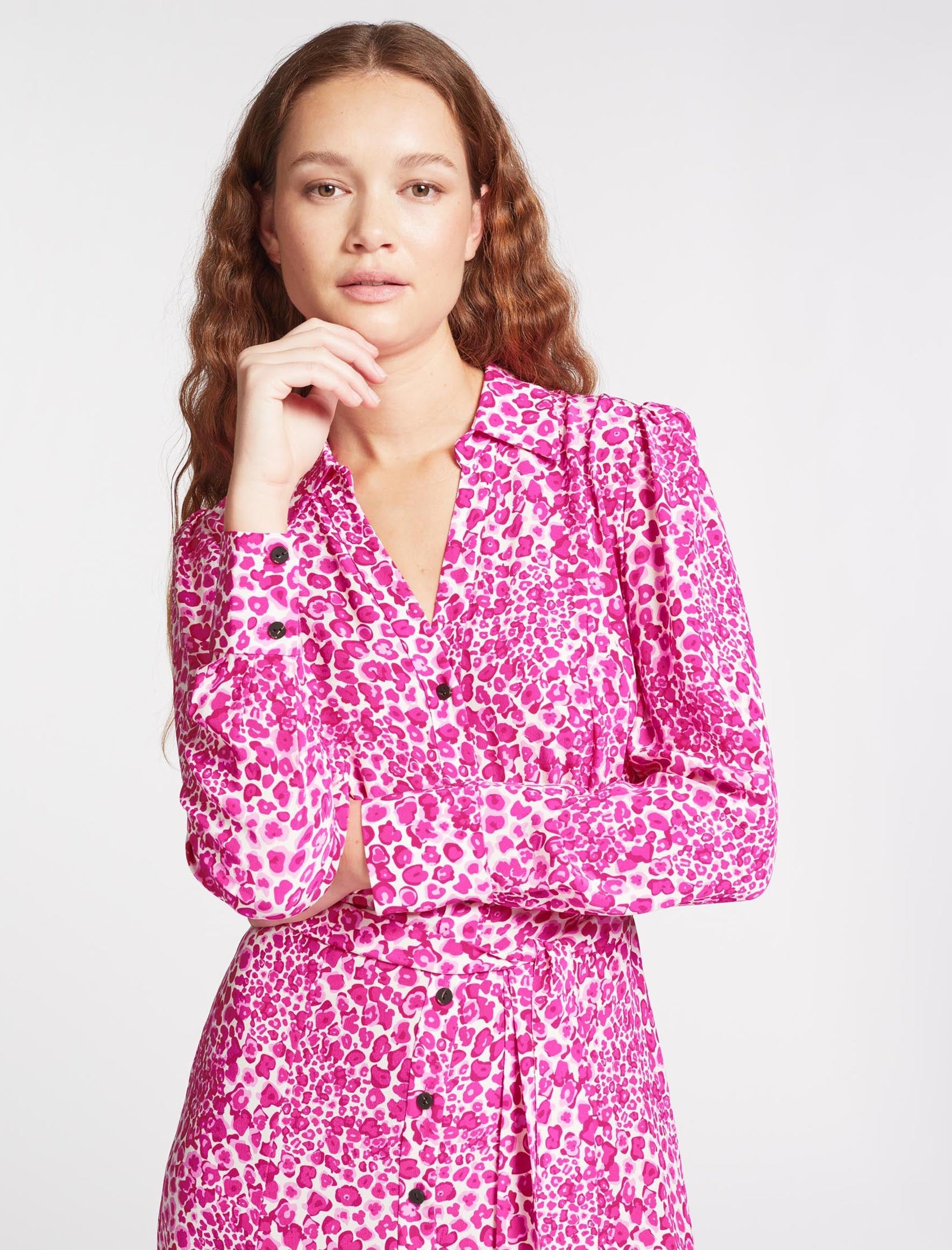 Pink leopard print shirt dress hotsell