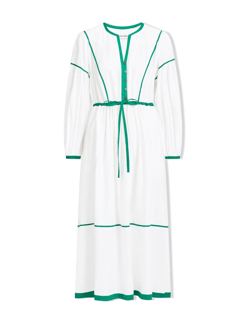 Salone Linen Blend Maxi Dress - White Emerald Green