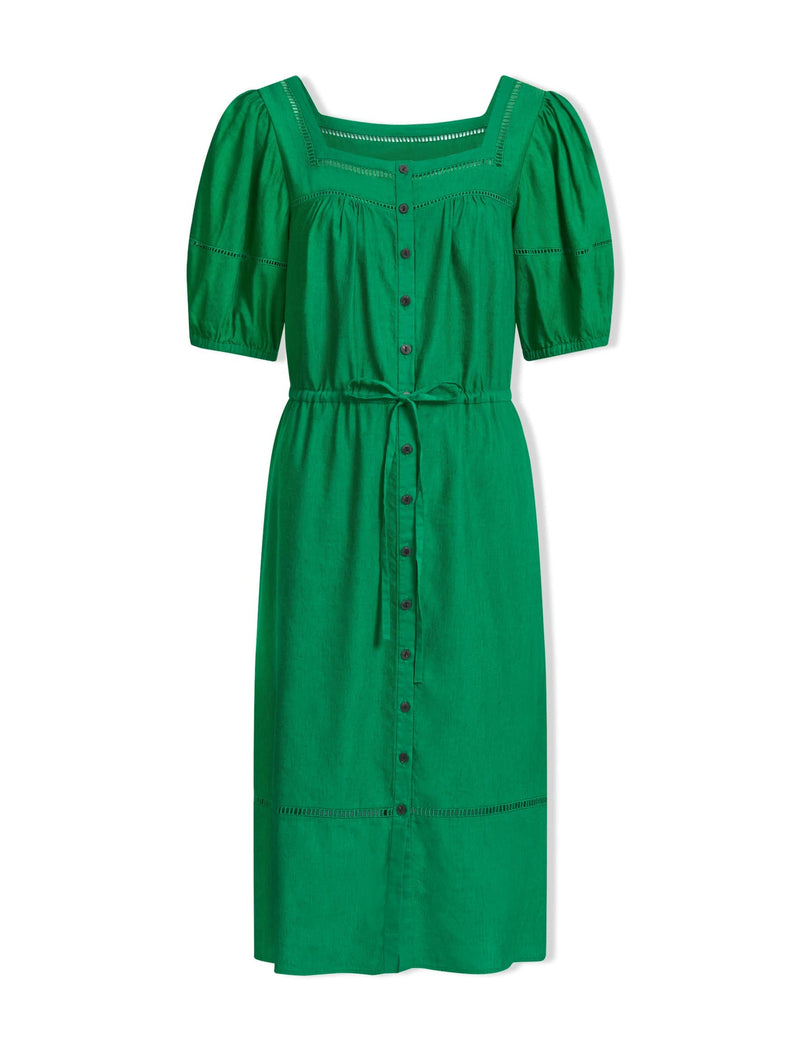Poppy Linen Blend Midi Dress - Emerald Green