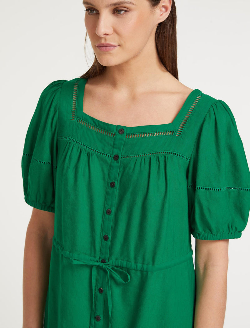 Poppy Linen Blend Midi Dress - Emerald Green