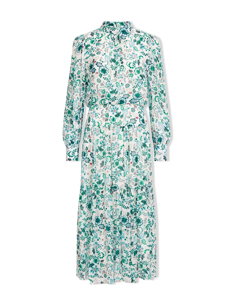 Lorni Maxi Dress - White Green Large Floral Print
