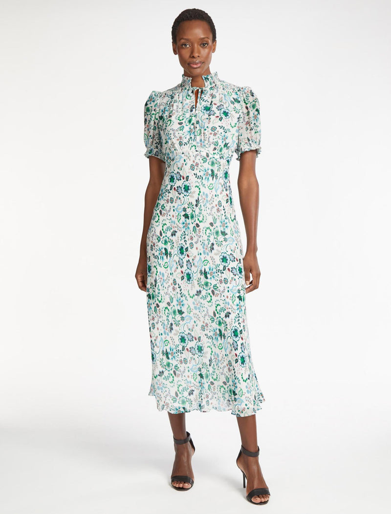 Irina Maxi Dress - White Green Large Floral Print