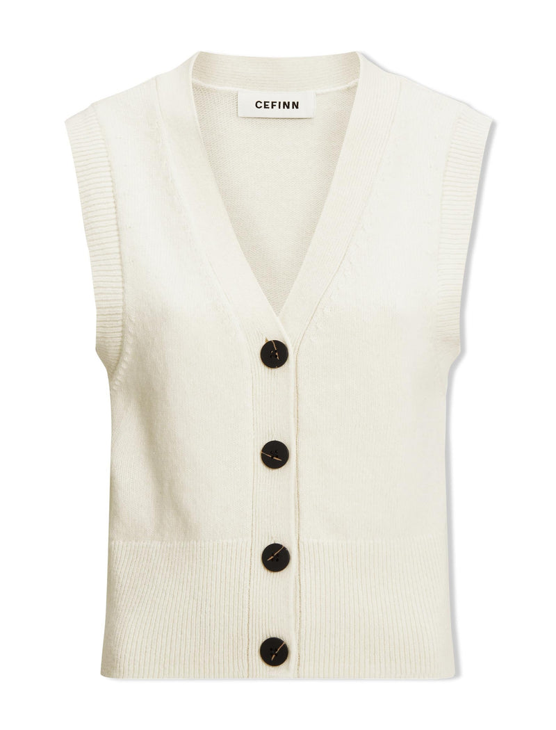 Meryl Wool V Neck Waistcoat - Cream
