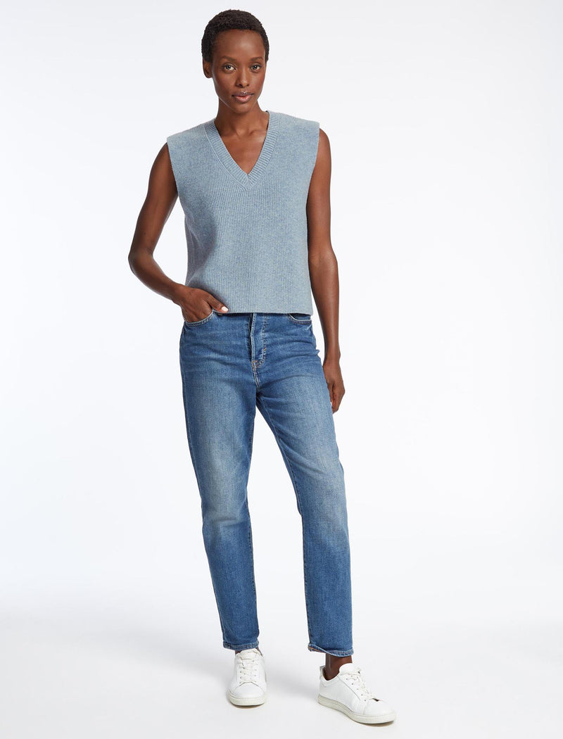 Julie Cotton V Neck Layering Sleeveless Jumper - Pale Blue