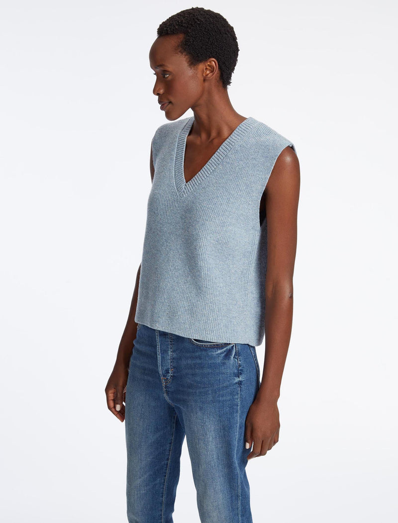 Julie Cotton V Neck Layering Sleeveless Jumper - Pale Blue