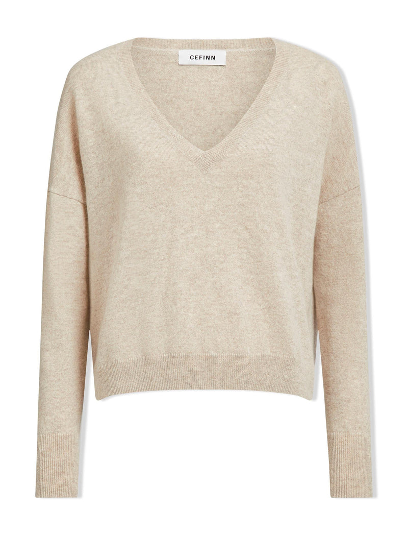 Joely Cashmere Curved Hem Boxy Jumper - Sand