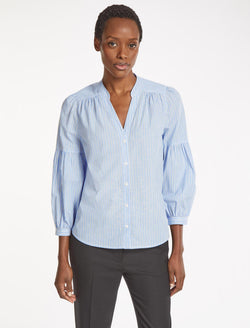 Ella Organic Cotton Shirt - Mid Blue White Stripe