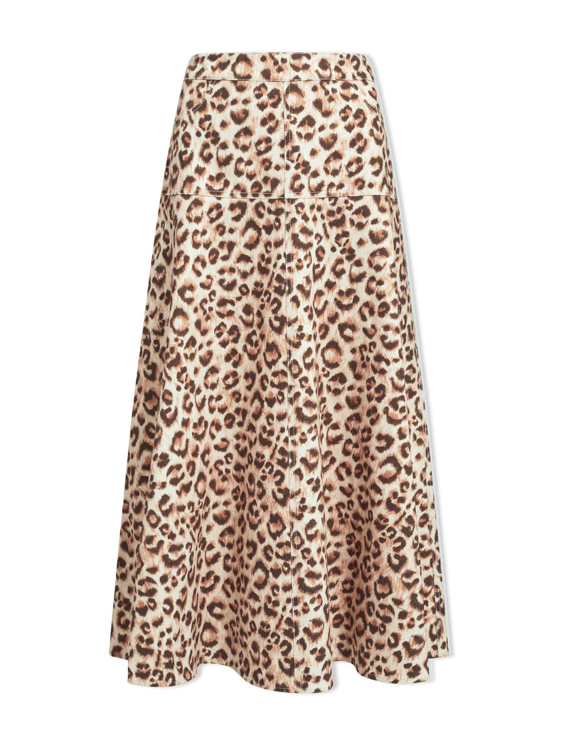 Sierra Cotton Twill A Line Maxi Skirt Leopard Print