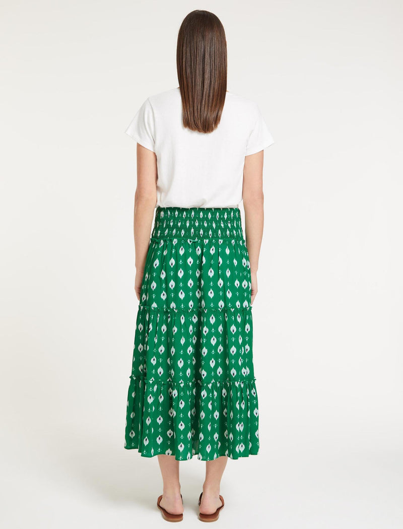 Kira Cotton Maxi Skirt - Green Ikat Print