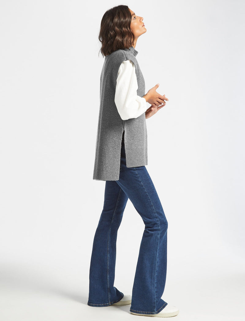 Janice Funnel Neck Sleeveless Layering Jumper - Light Grey