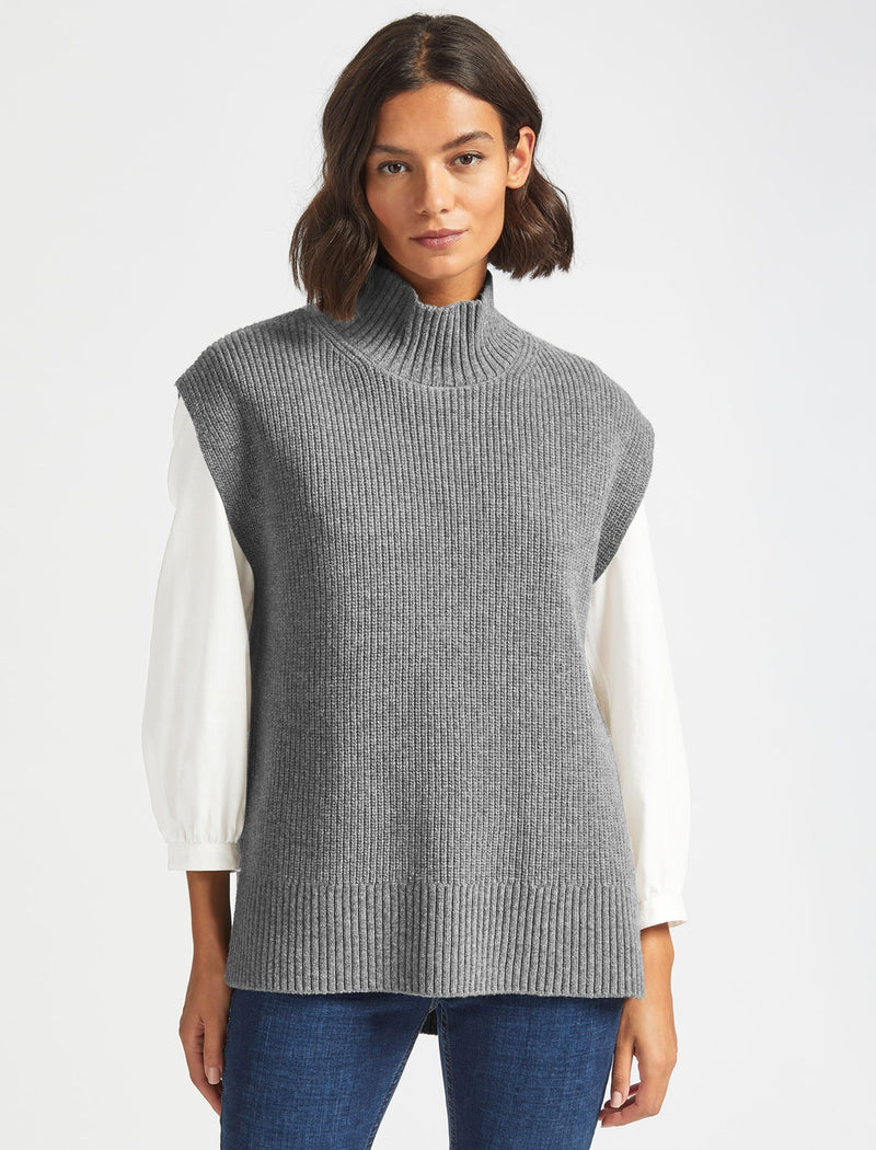 Janice Funnel Neck Sleeveless Layering Jumper - Light Grey