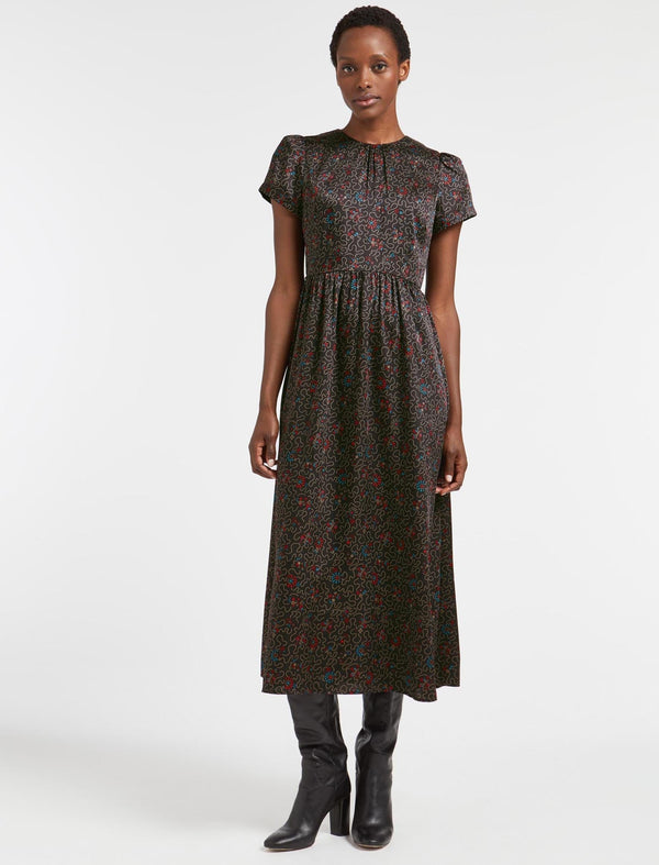 Nina Maxi Dress with Belt - Red Blue Wiggle Print