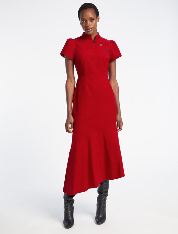 Layla Pin Corduroy Maxi Dress - Red