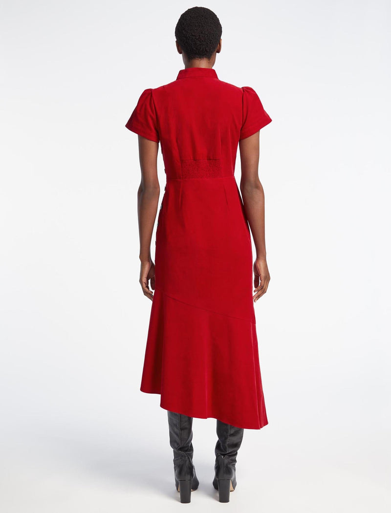 Layla Pin Corduroy Maxi Dress - Red