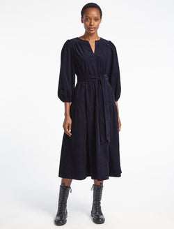 Erica Pin Corduroy Midi Dress - Navy