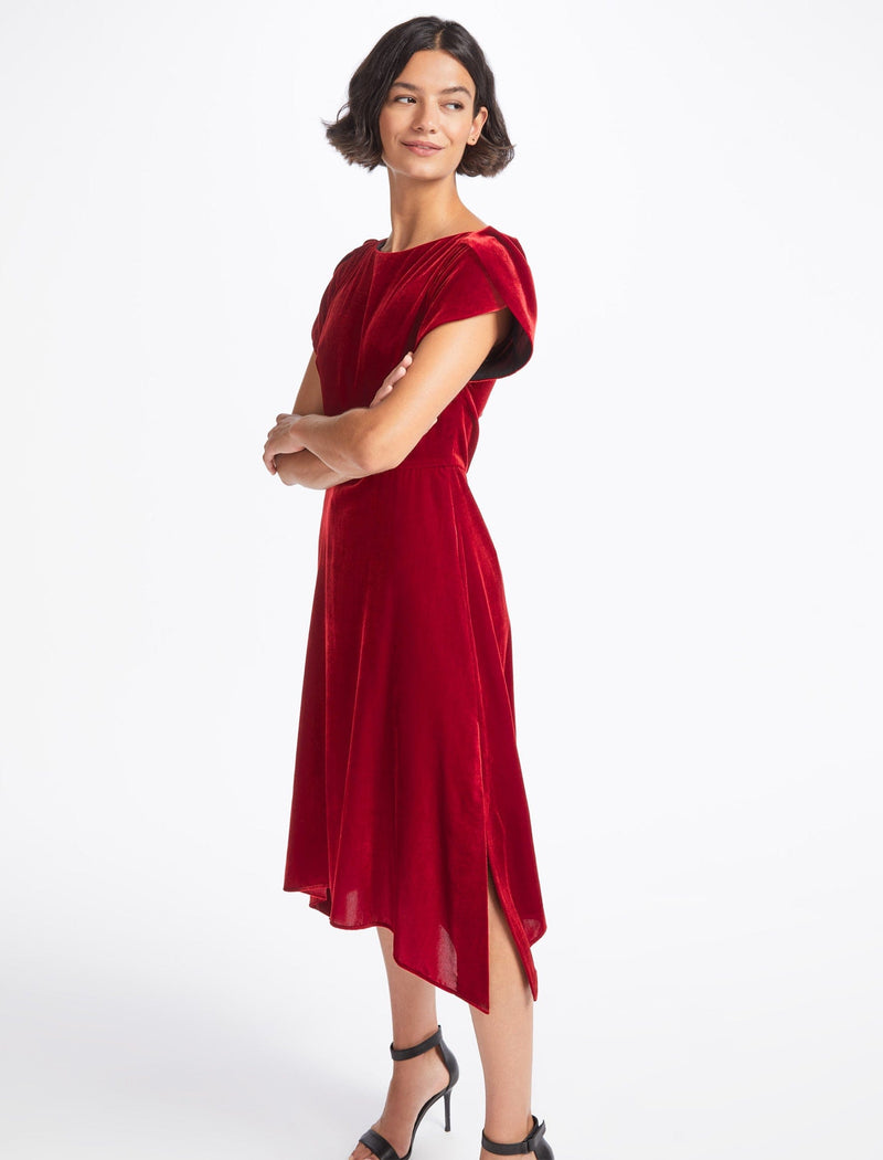 Emily Velvet Midi Dress - Red