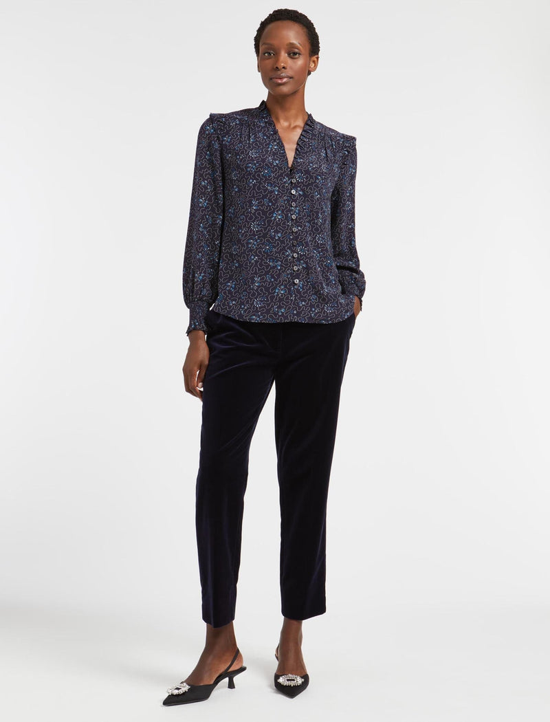 Stella Silk Shirt - Navy Blue Wiggle Print