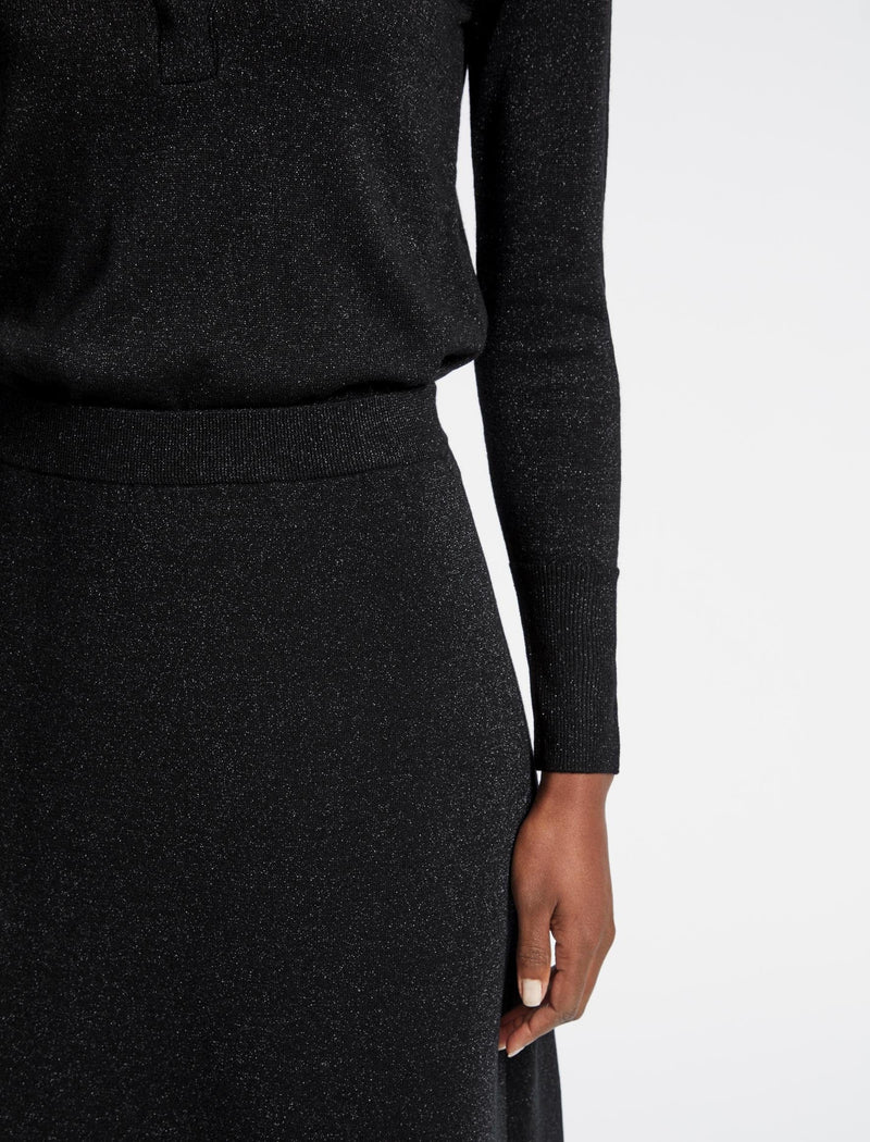 Sasha Lurex Wool A Line Knit Skirt - Black