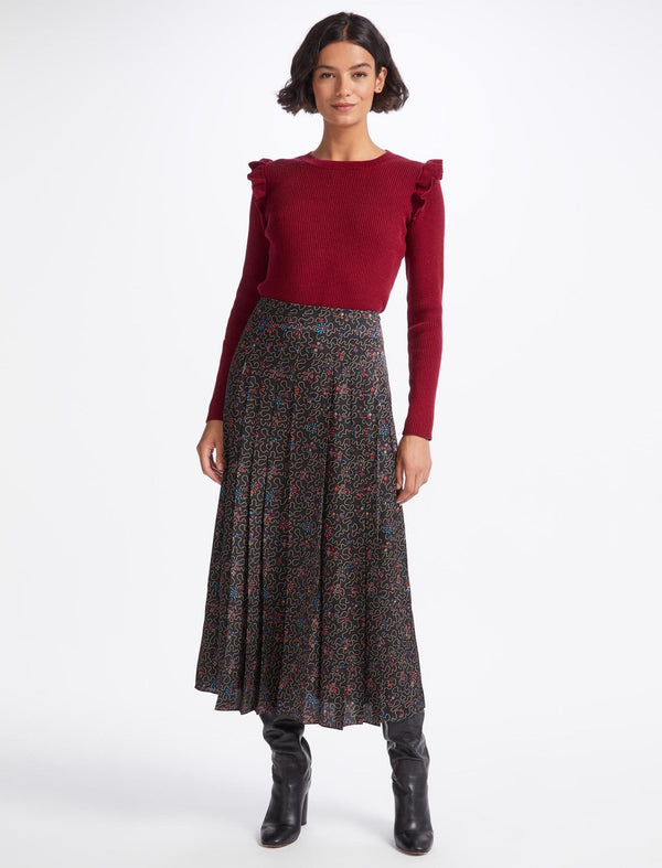 Savannah Pleated Maxi Skirt - Red Blue Wiggle Print