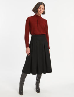 Saffron Felted Wool Pleated Midi Skirt - Black