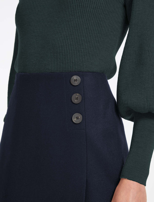 Audrey Classic Wool A Line Skirt - Navy